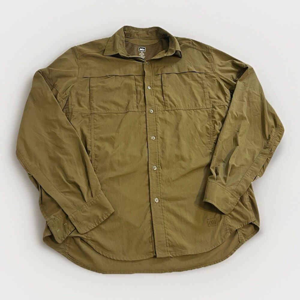REI Co-Op Men's Long Sleeve Hiking Outdoor Button-Up Shirt Green (M)Vented